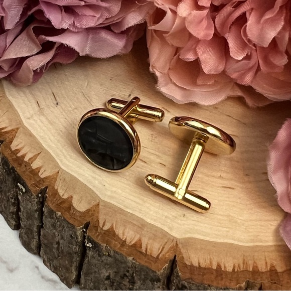 Black Mother of Pearl Cufflinks Tuxedo Studs Formal 8 Pcs Set - Picture 11 of 16